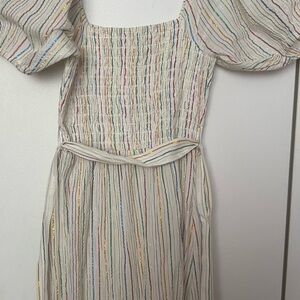 Striped Midi Dress with Puff Sleeves